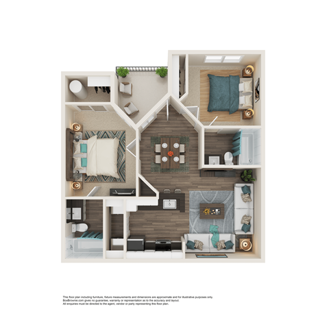 Floor plan for 2 beds, 2 baths, 765 sqft